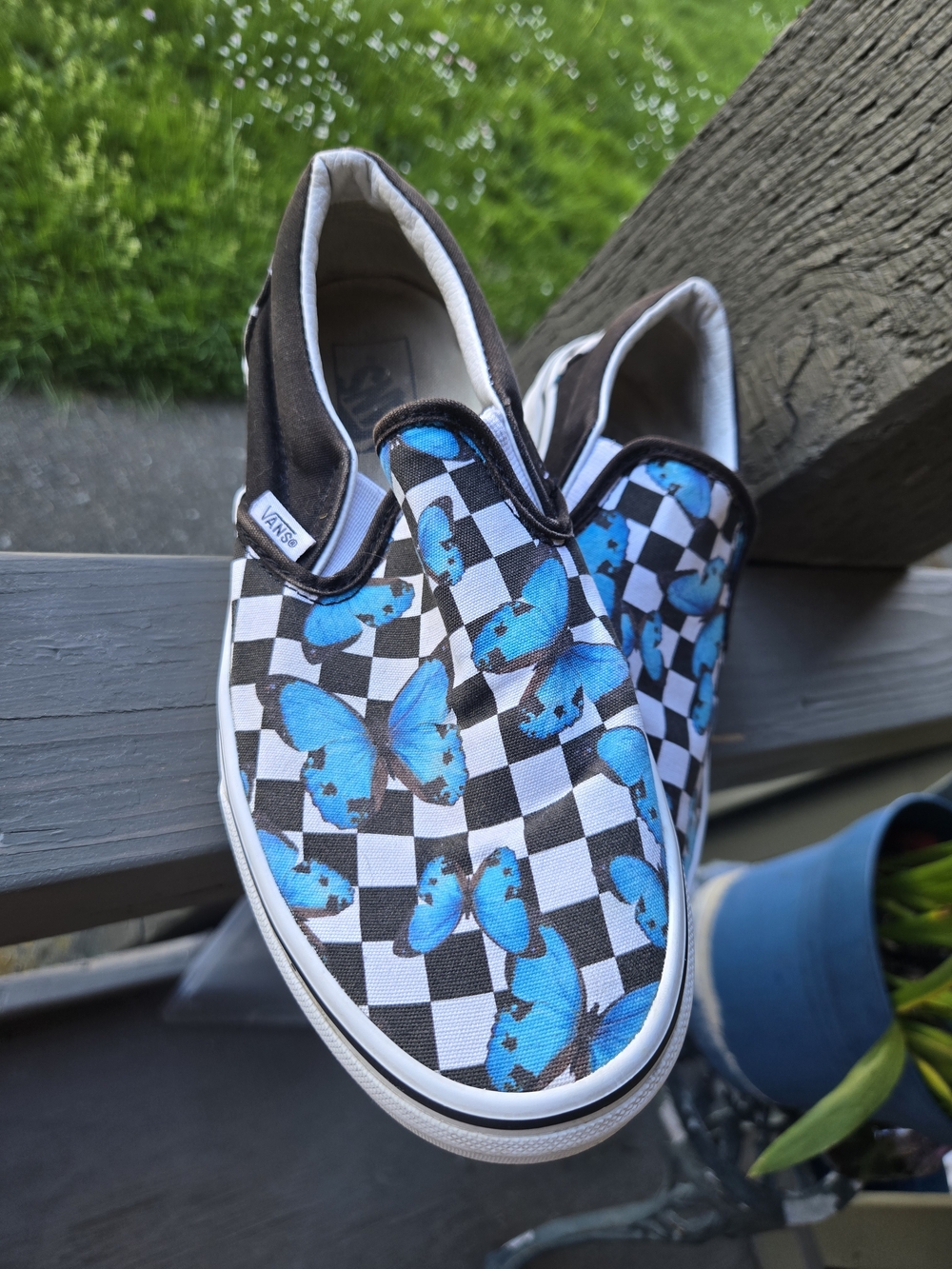 Vans Mens Slip-On Shoes - Blue Butterfly Checkered